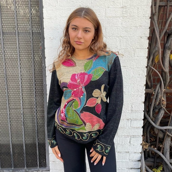 Vintage nancy bolen city girl beaded long sleeve top size L / fits size s-L - Picture 1 of 6